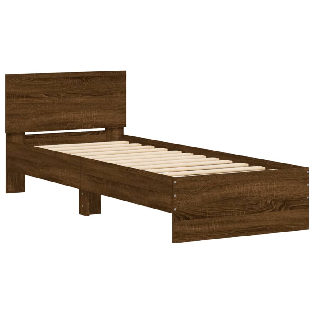 Bed frame without mattress with headboard brown oak 90x200 cm