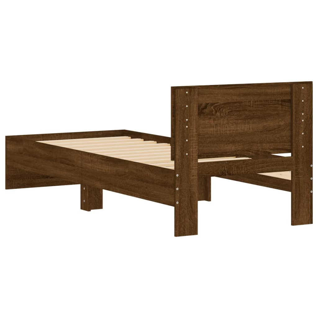 Bed frame without mattress with headboard brown oak 90x200 cm