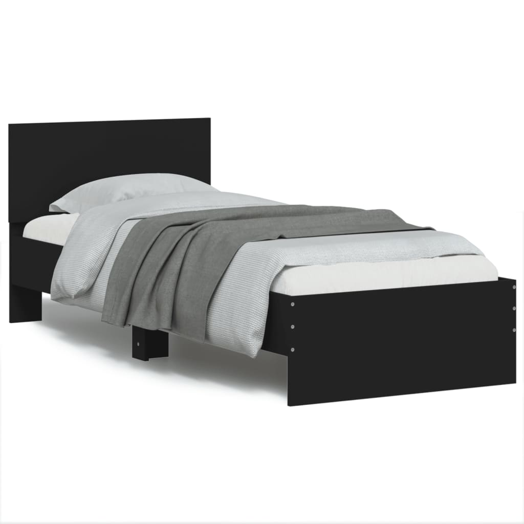 Bed frame with headboard black 90x190 cm wood material