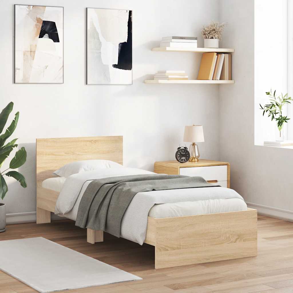 Bed frame without mattress with headboard Sonoma oak 90x190 cm