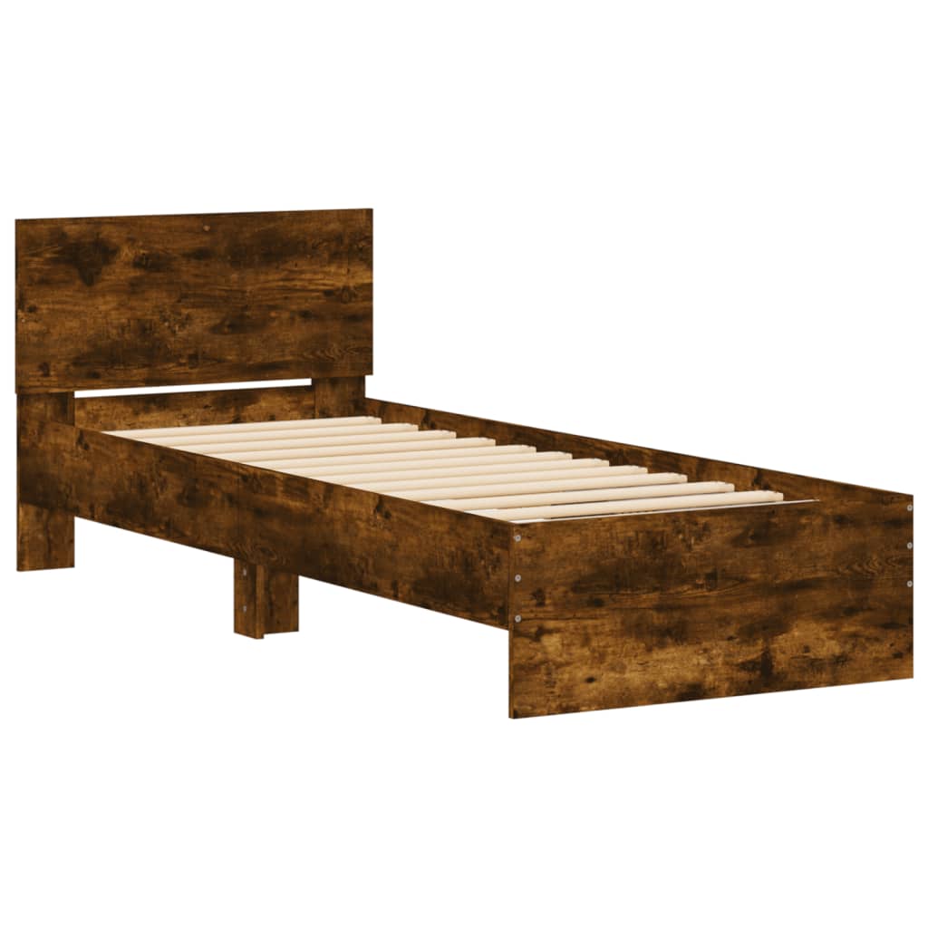 Bed frame with headboard smoked oak 90x190 cm wood material