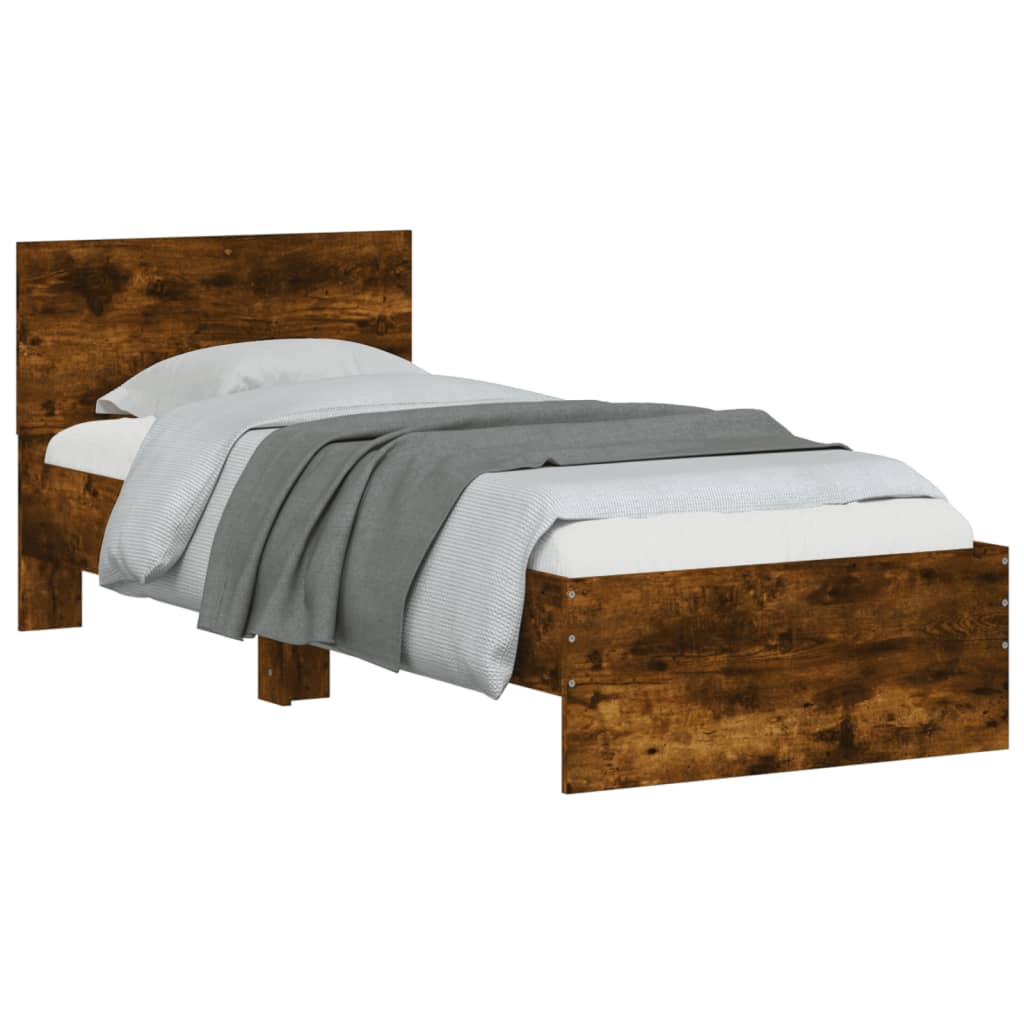 Bed frame with headboard smoked oak 90x190 cm wood material