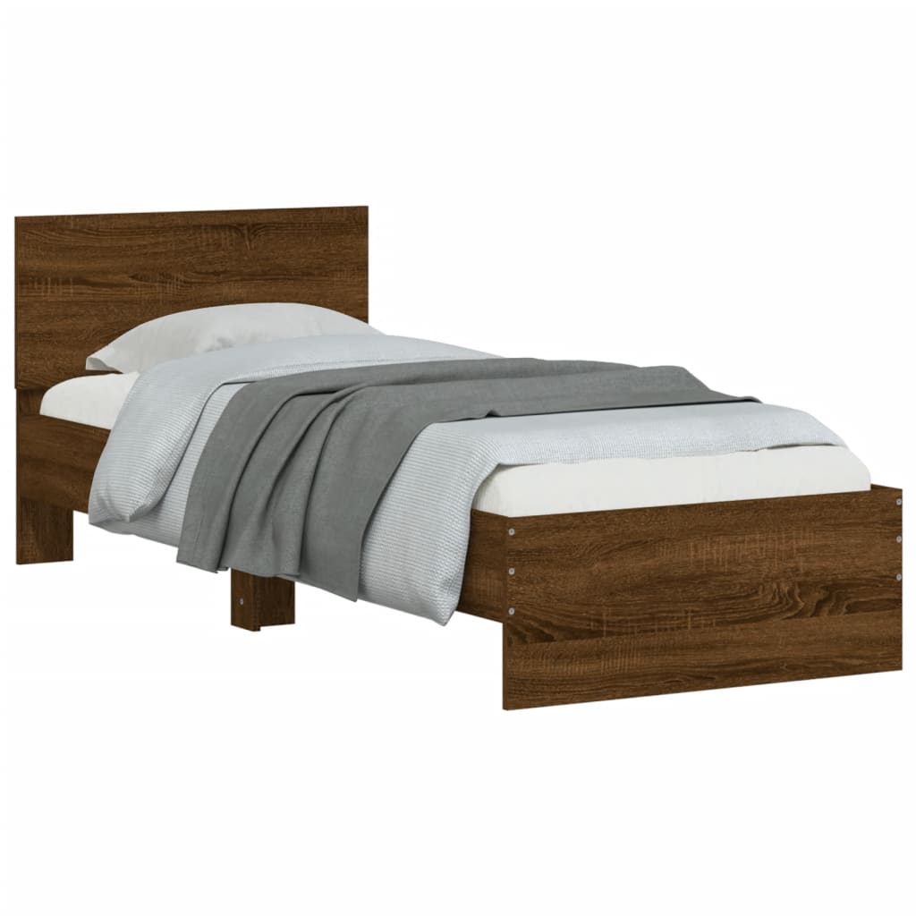 Bed frame without mattress with headboard brown oak 90x190 cm