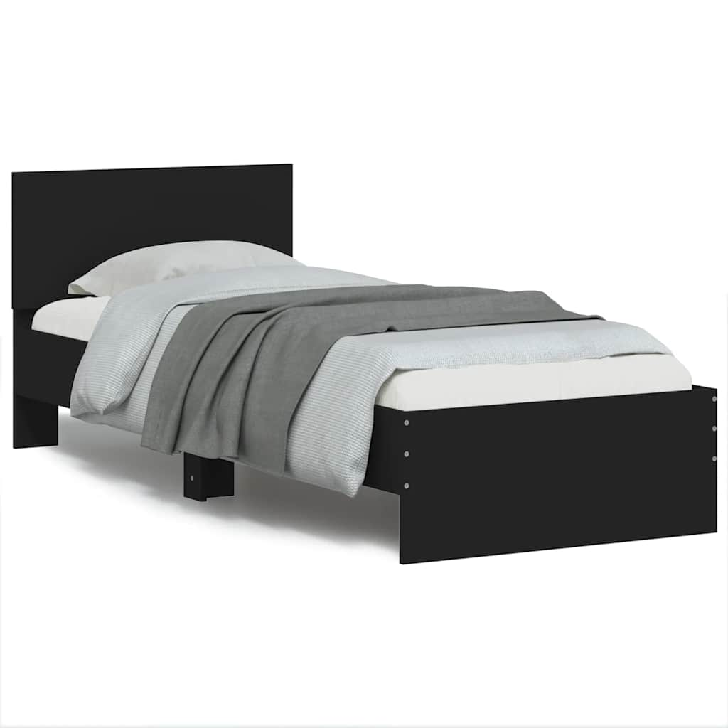 Bed frame with headboard black 75x190 cm wood material