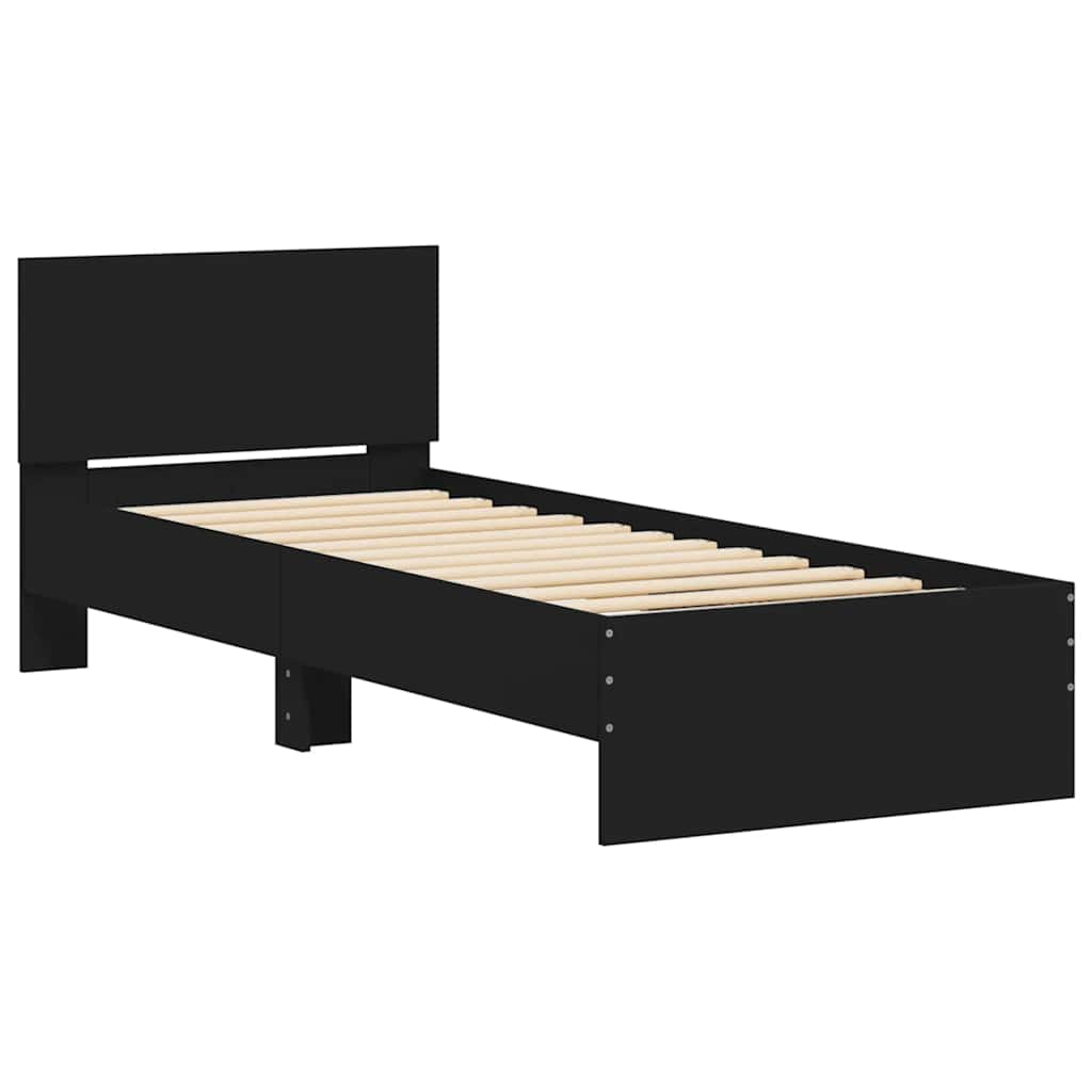 Bed frame with headboard black 75x190 cm wood material