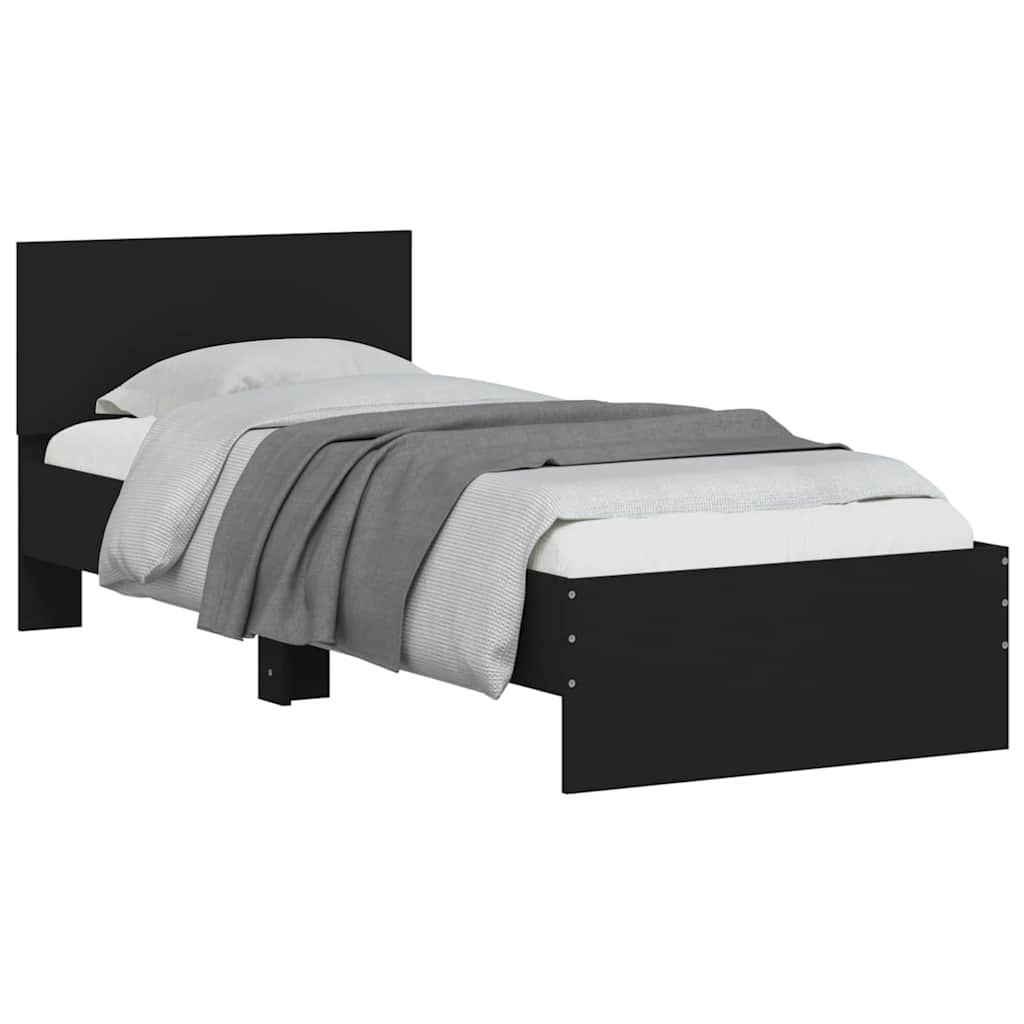 Bed frame with headboard black 75x190 cm wood material