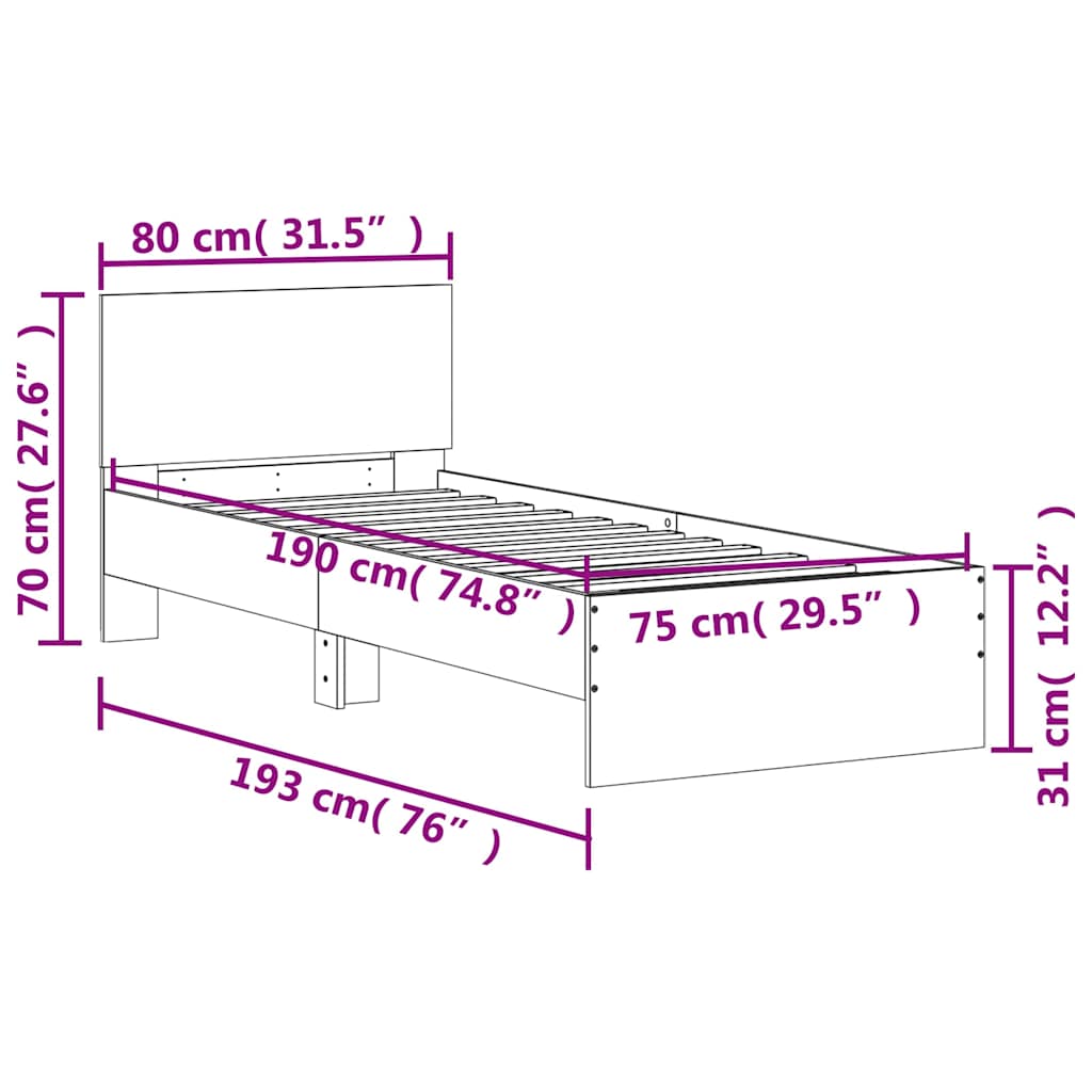 Bed frame with headboard black 75x190 cm wood material