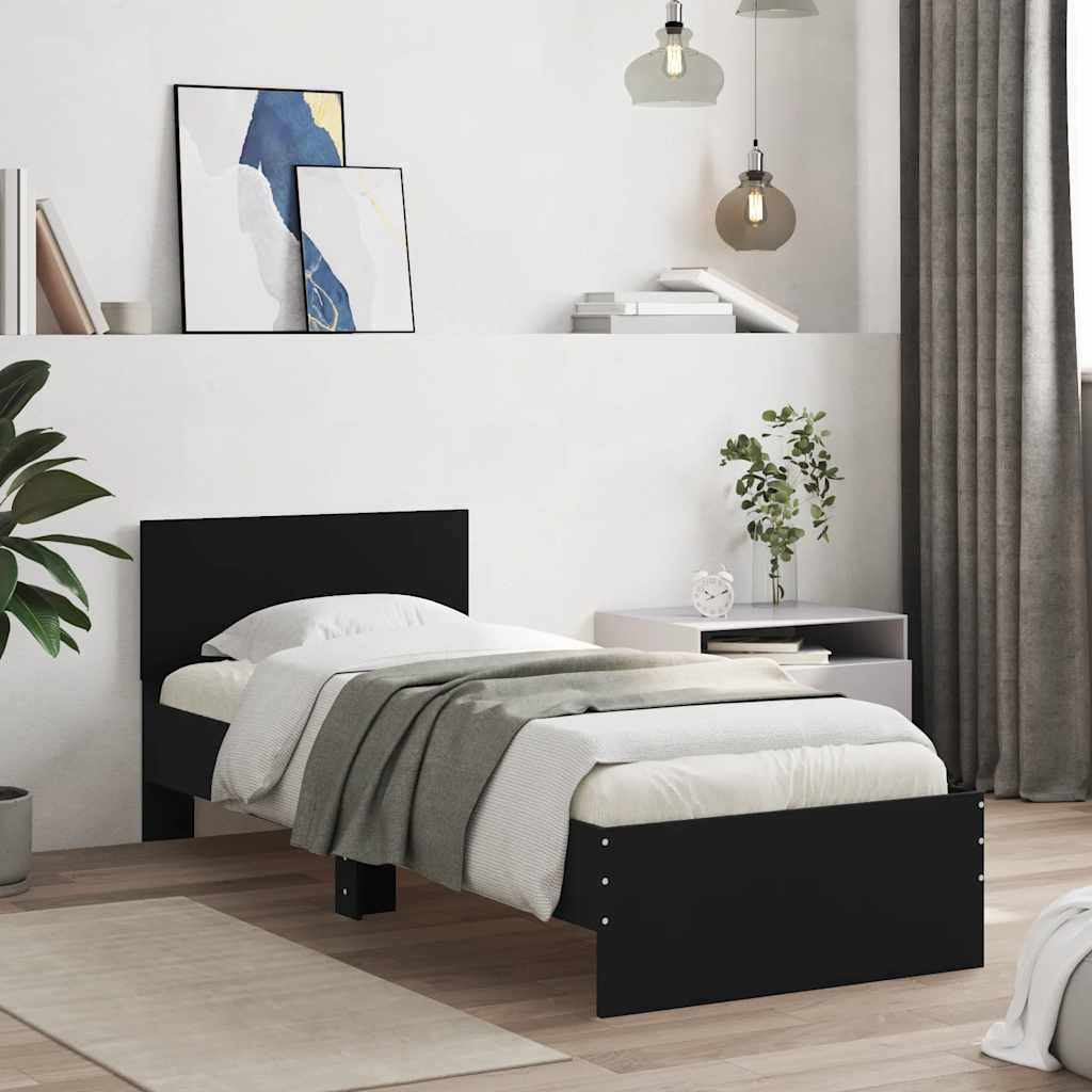 Bed frame with headboard black 75x190 cm wood material