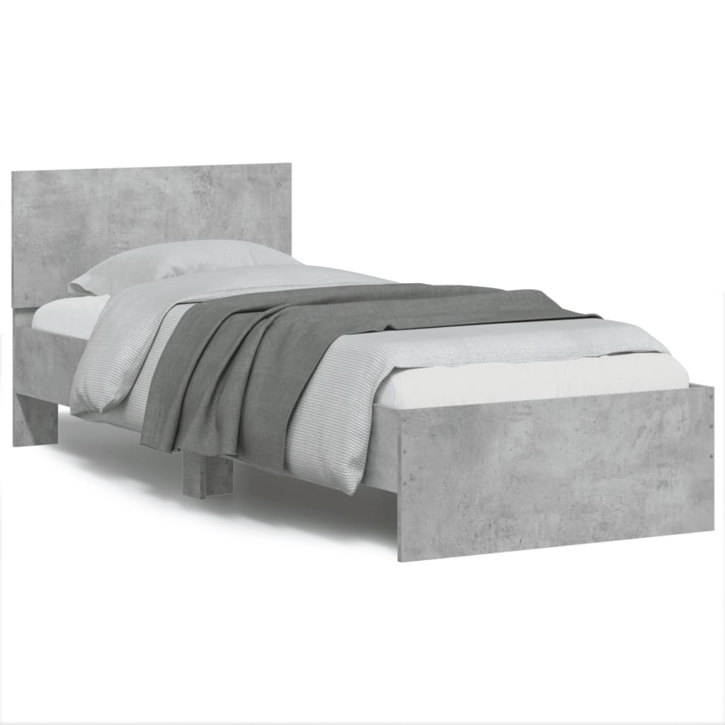 Bed frame with headboard concrete grey 75x190 cm wood material