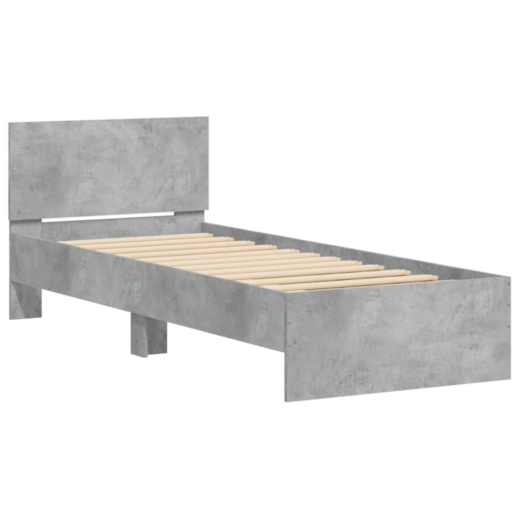 Bed frame with headboard concrete grey 75x190 cm wood material