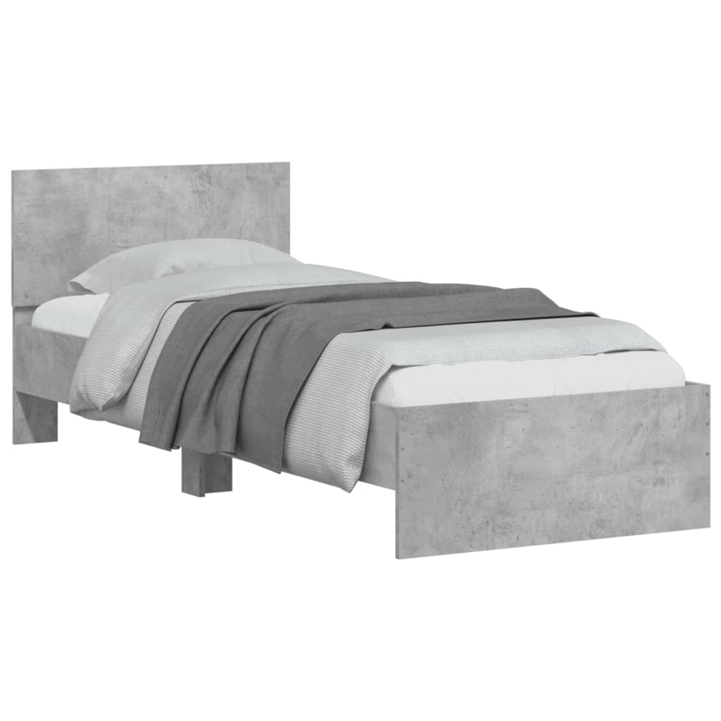 Bed frame with headboard concrete grey 75x190 cm wood material