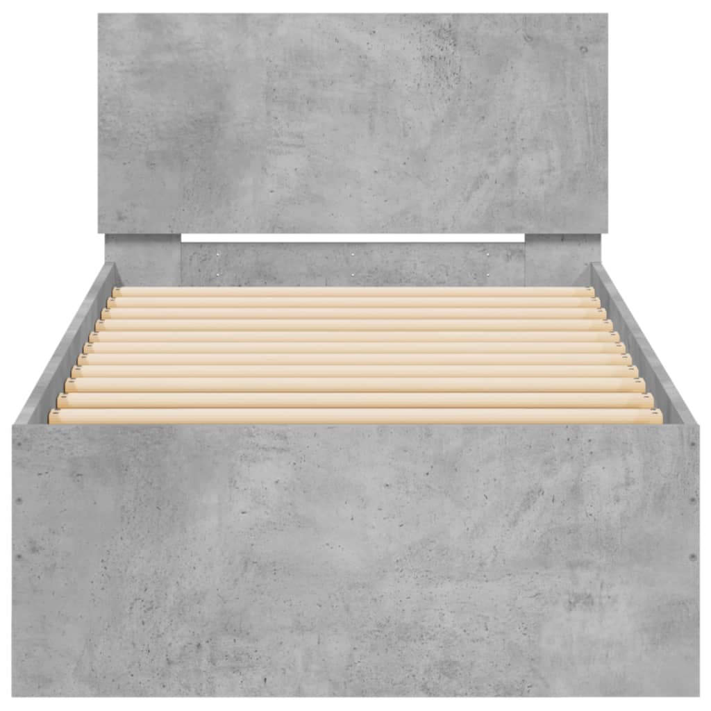 Bed frame with headboard concrete grey 75x190 cm wood material