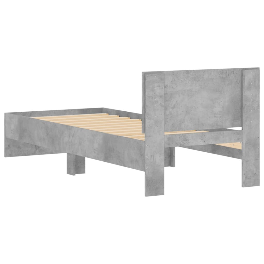 Bed frame with headboard concrete grey 75x190 cm wood material