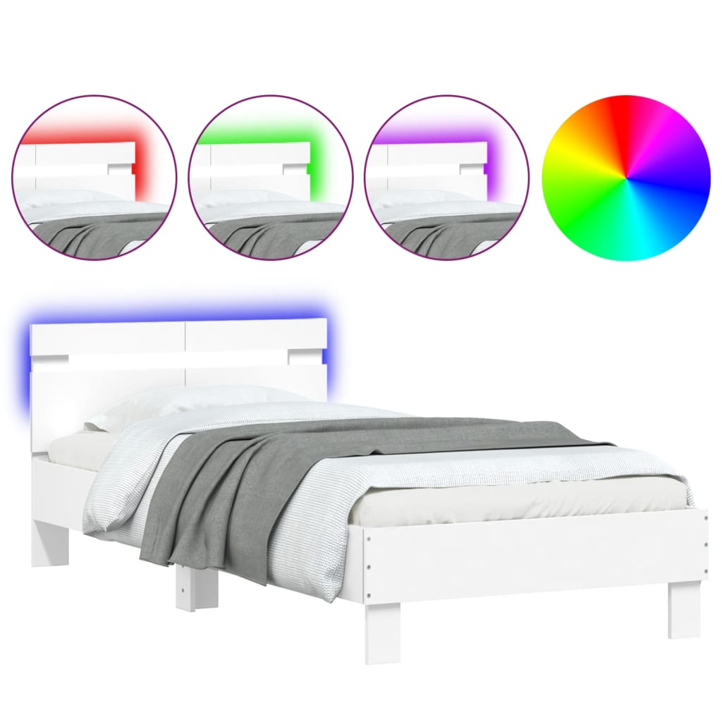 Bed frame with headboard and LED lights White 100x200 cm