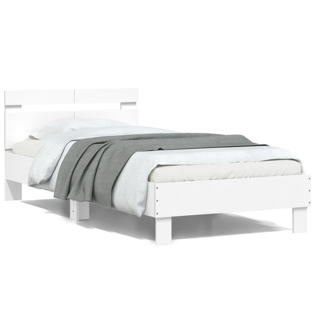 Bed frame with headboard and LED lights White 100x200 cm