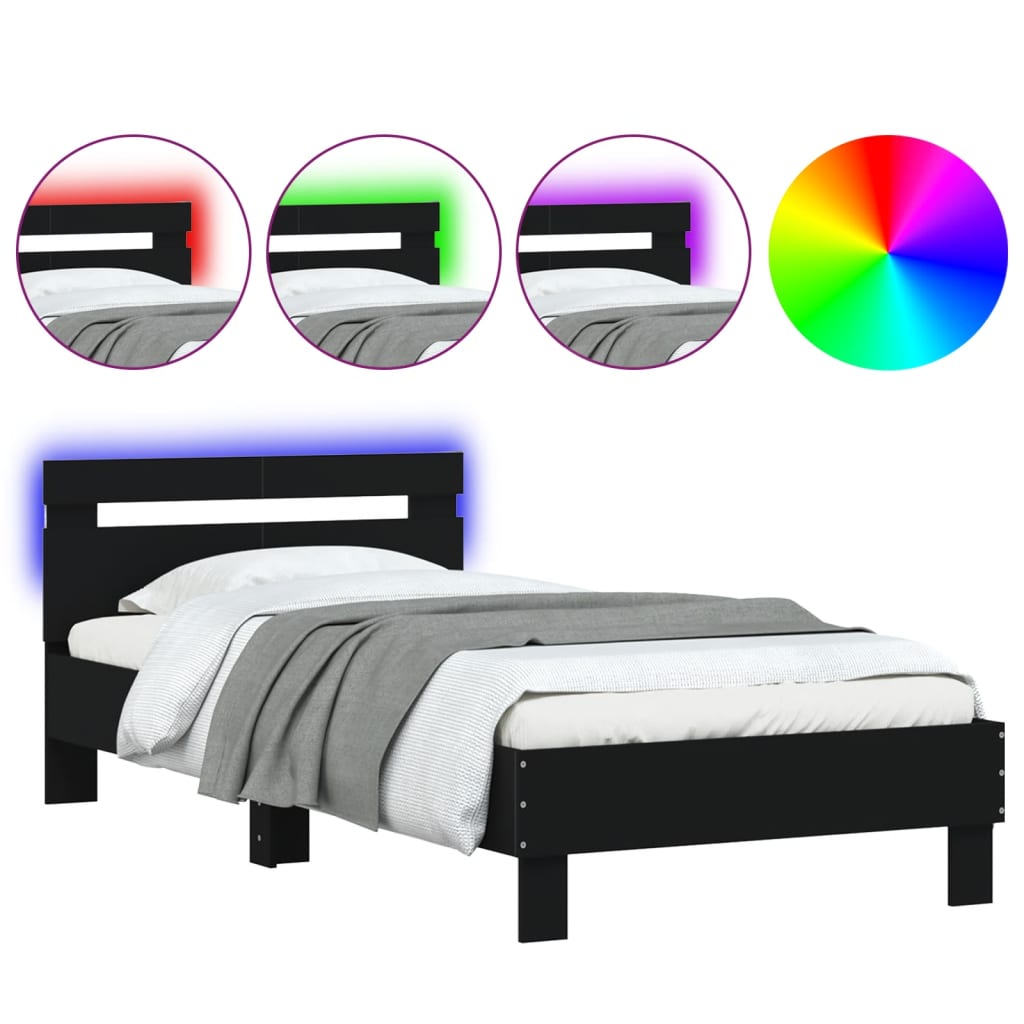 Bed frame with headboard and LED lights Black 100x200 cm