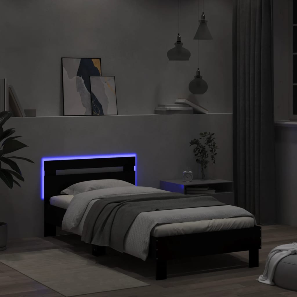 Bed frame with headboard and LED lights Black 100x200 cm