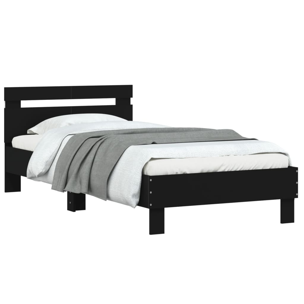 Bed frame with headboard and LED lights Black 100x200 cm