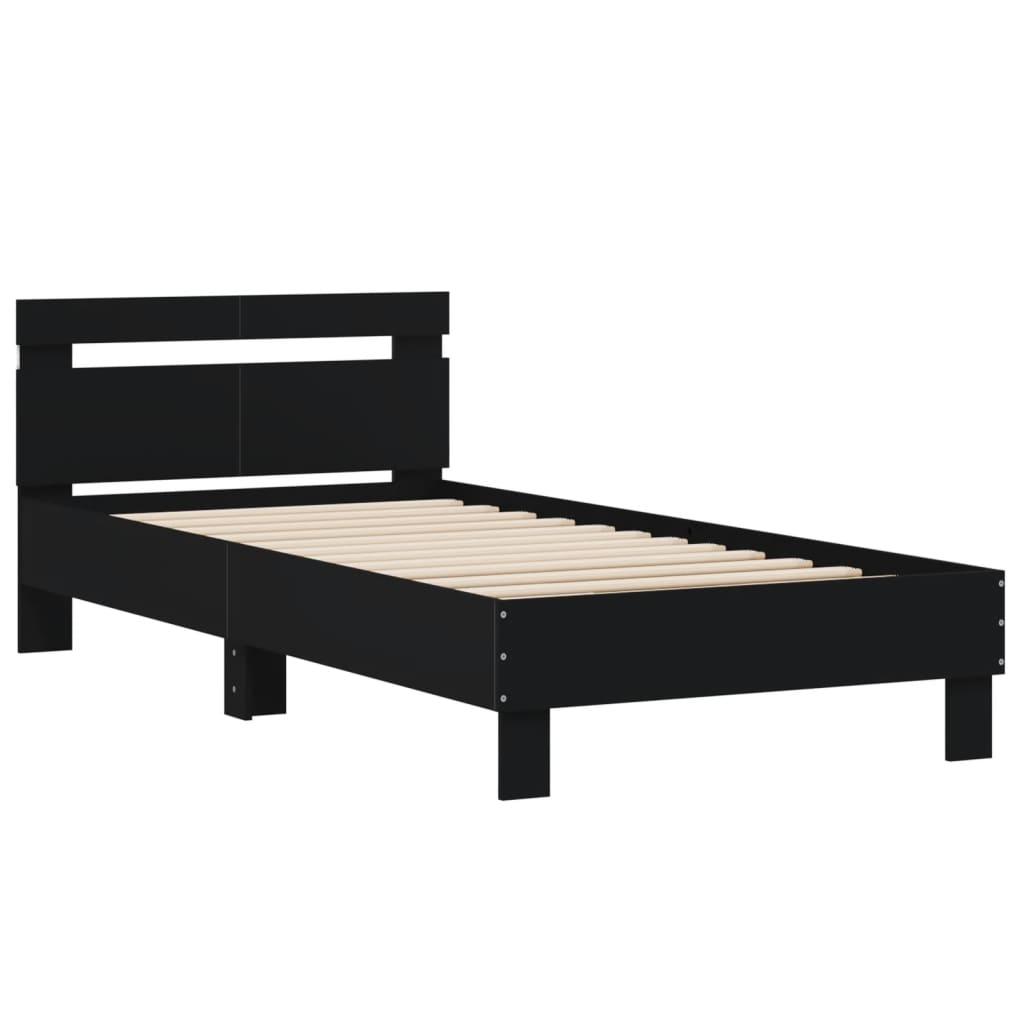 Bed frame with headboard and LED lights Black 100x200 cm