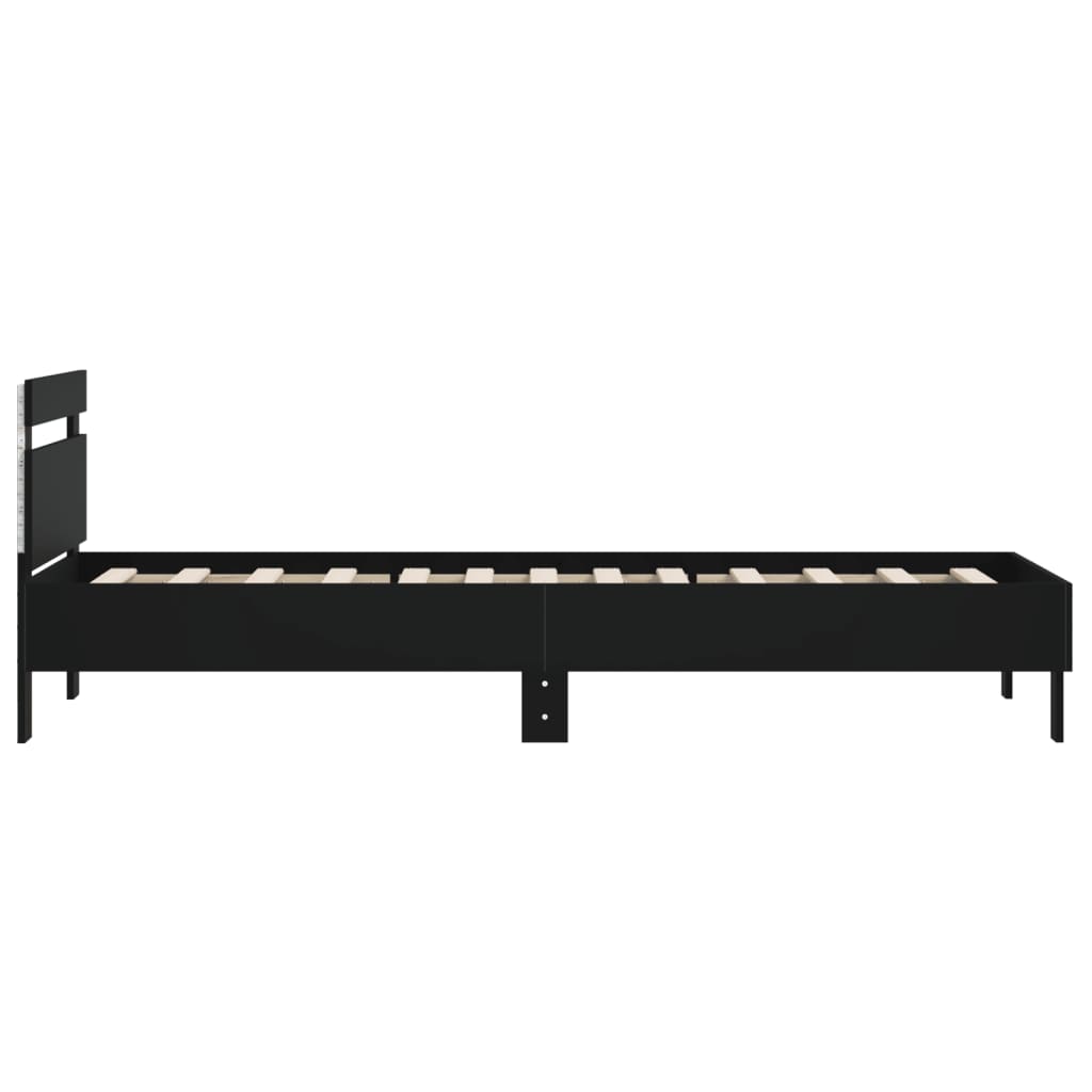 Bed frame with headboard and LED lights Black 100x200 cm