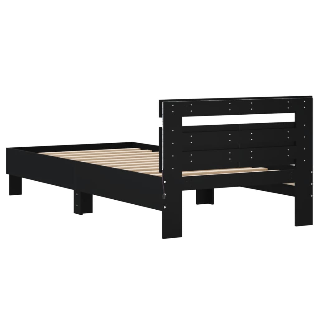 Bed frame with headboard and LED lights Black 100x200 cm