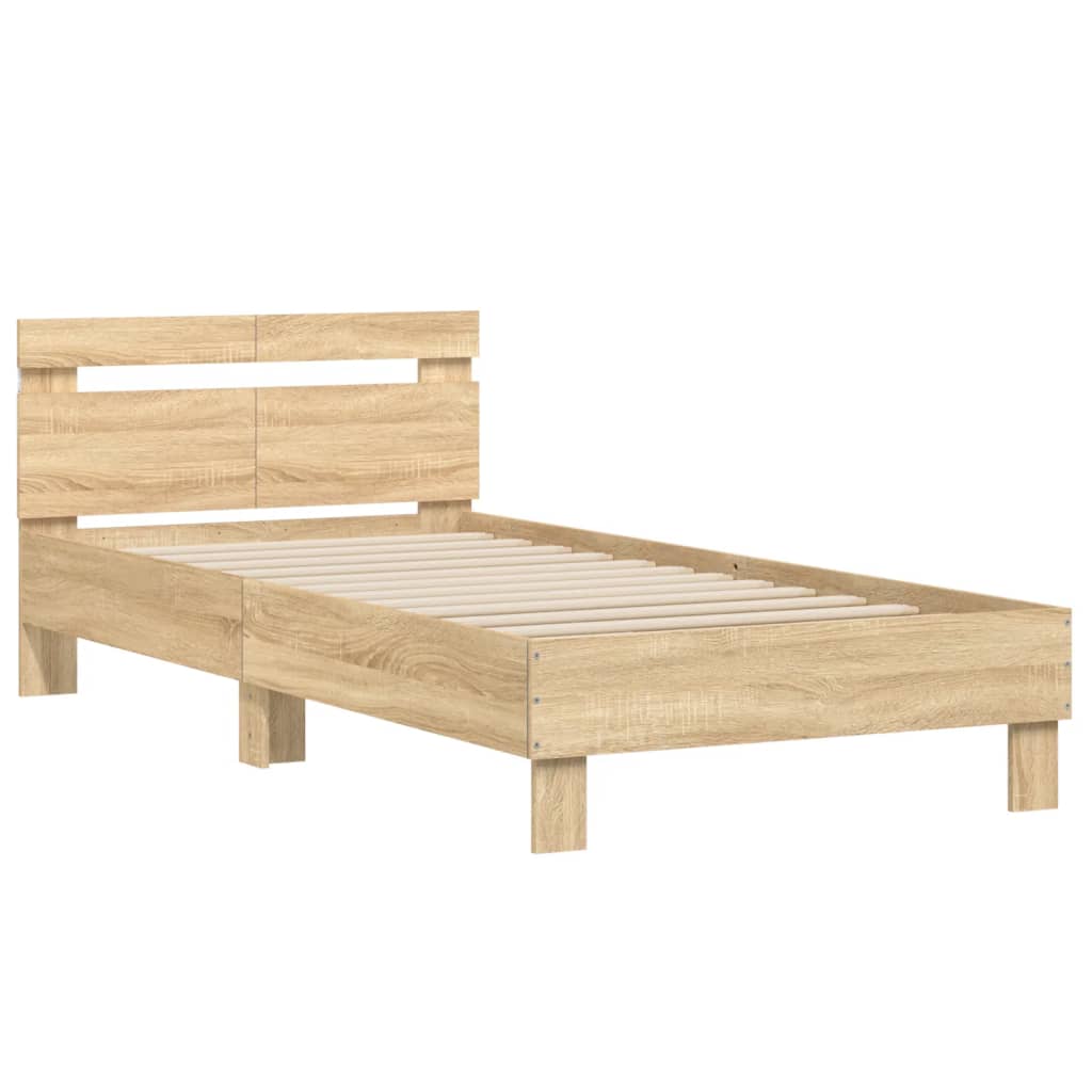 Bed frame with headboard &amp; LED lights Sonoma oak 100x200 cm