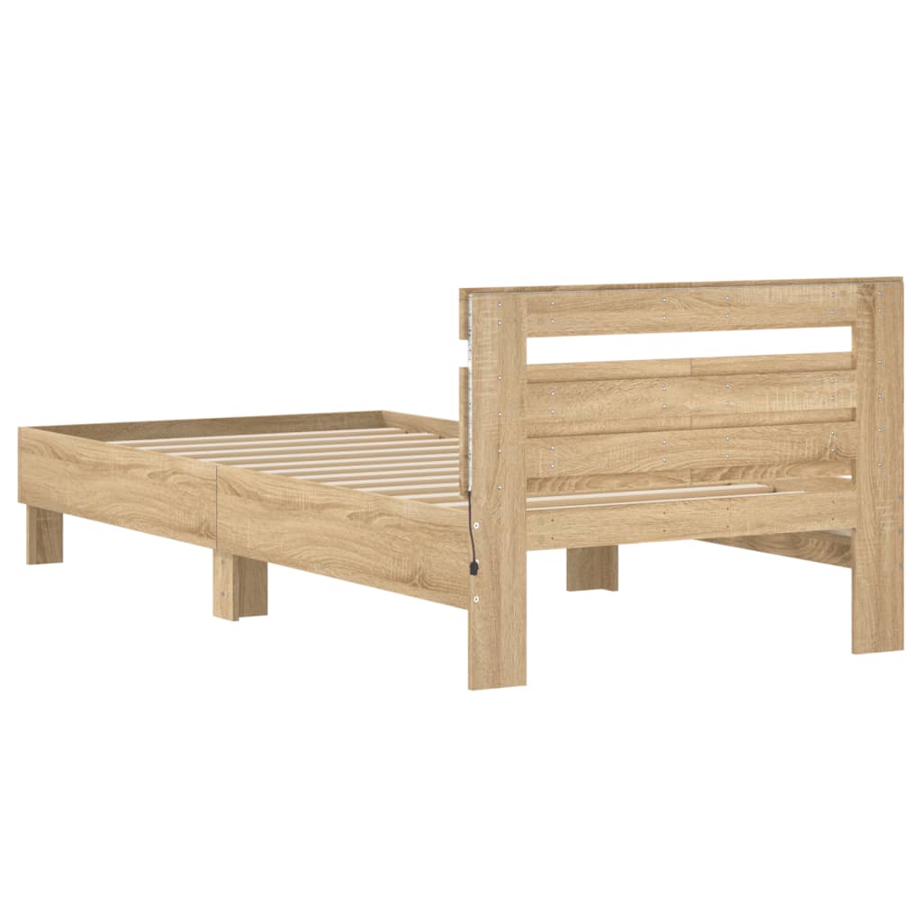 Bed frame with headboard &amp; LED lights Sonoma oak 100x200 cm