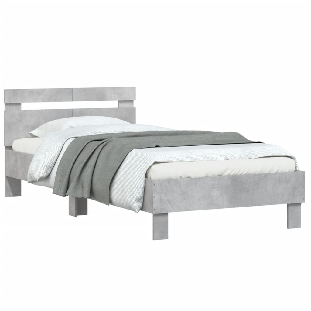 Bed frame with headboard and LED lights concrete grey 100x200 cm