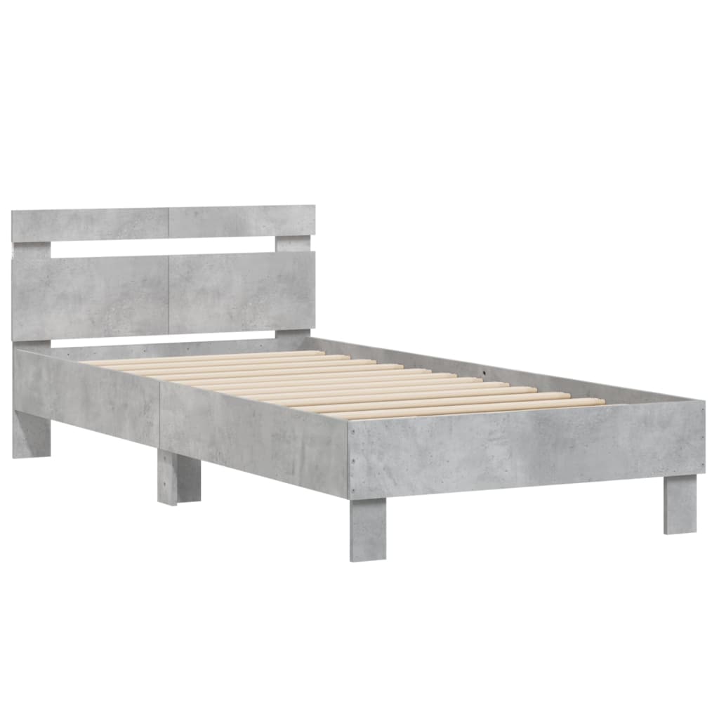 Bed frame with headboard and LED lights concrete grey 100x200 cm