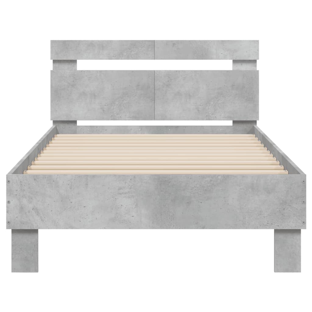 Bed frame with headboard and LED lights concrete grey 100x200 cm