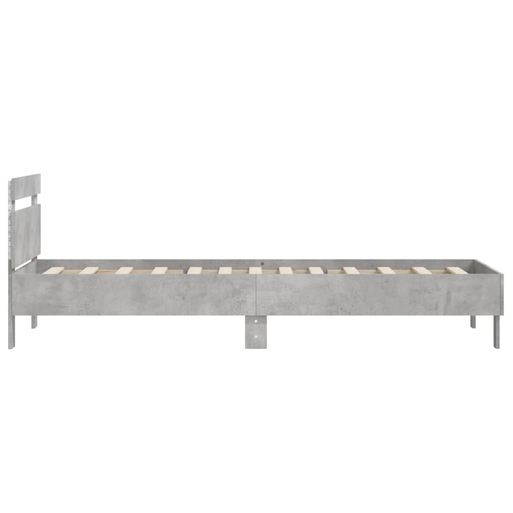 Bed frame with headboard and LED lights concrete grey 100x200 cm