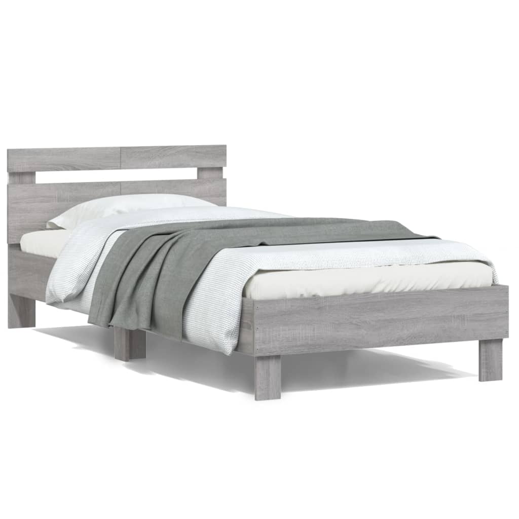 Bed frame with headboard and LED lights Grey Sonoma 100x200cm