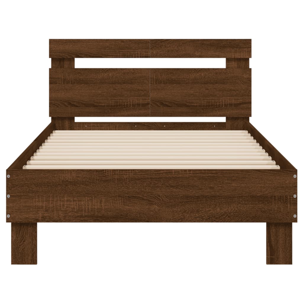 Bed frame with headboard and LED lights brown oak 100x200cm