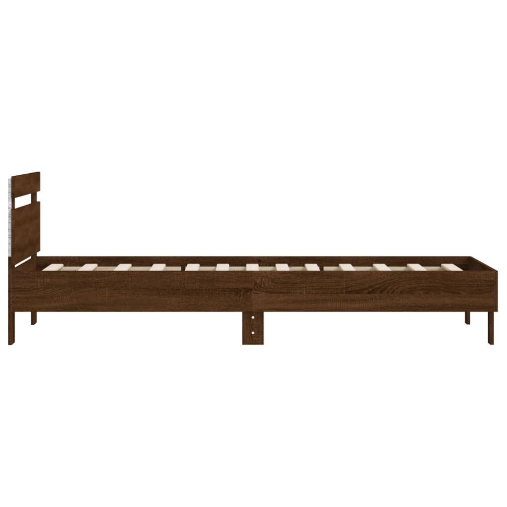 Bed frame with headboard and LED lights brown oak 100x200cm