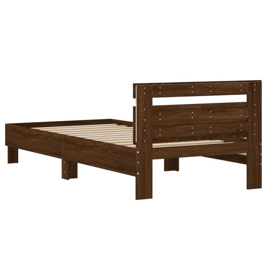 Bed frame with headboard and LED lights brown oak 100x200cm