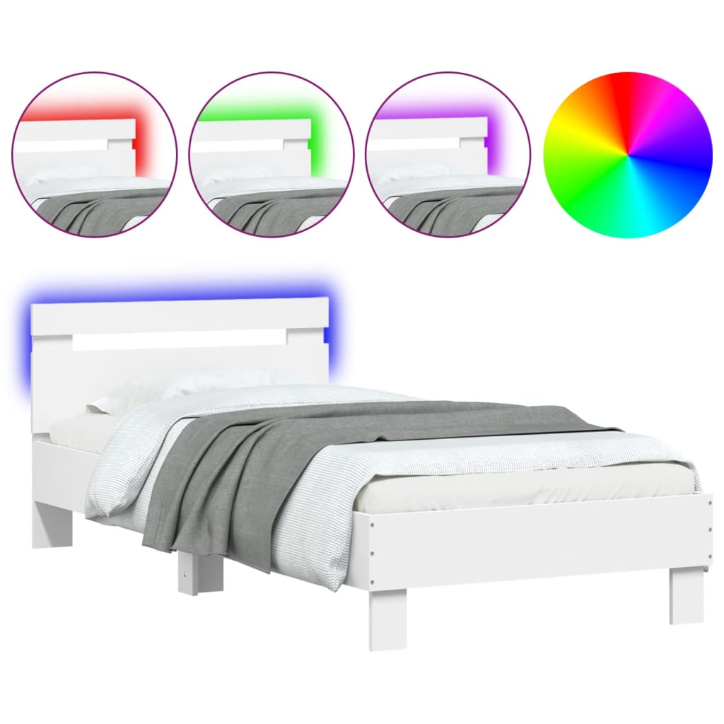 Bed frame with headboard and LED lights White 90x200 cm