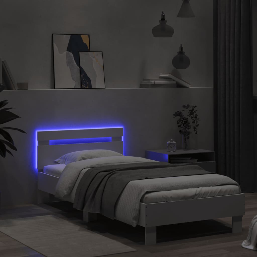 Bed frame with headboard and LED lights White 90x200 cm