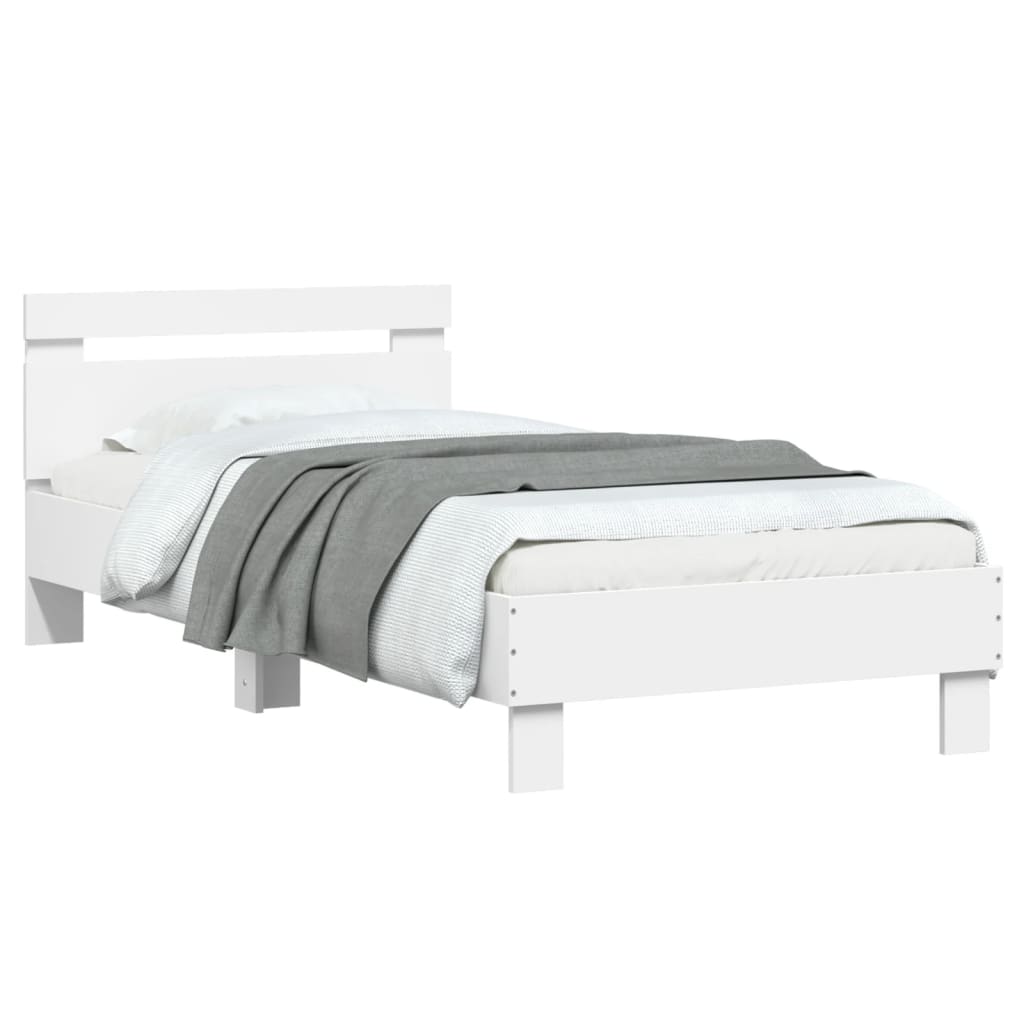 Bed frame with headboard and LED lights White 90x200 cm