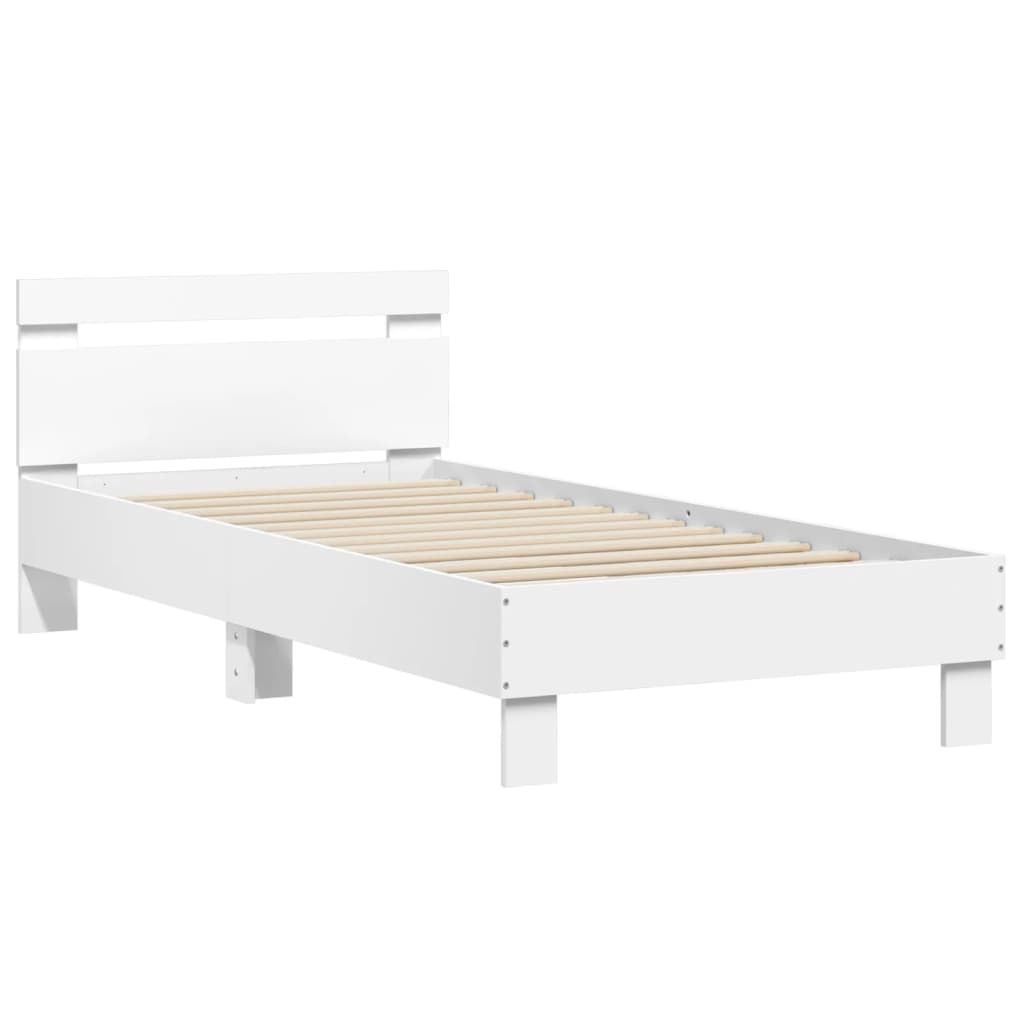 Bed frame with headboard and LED lights White 90x200 cm