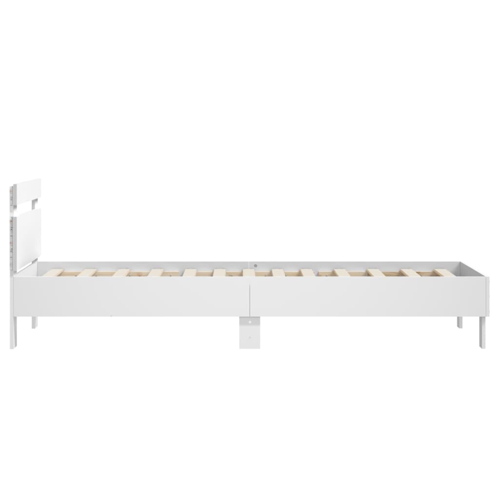 Bed frame with headboard and LED lights White 90x200 cm