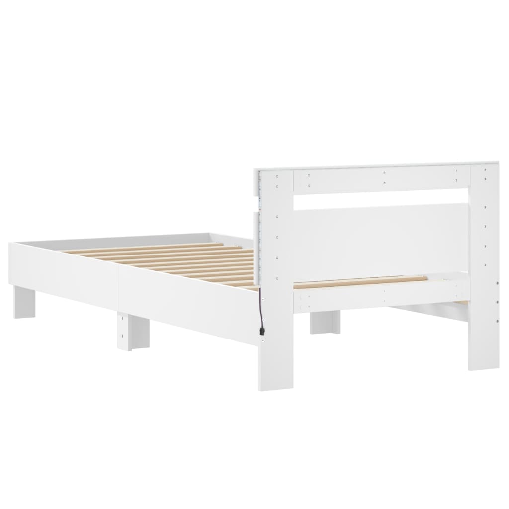 Bed frame with headboard and LED lights White 90x200 cm