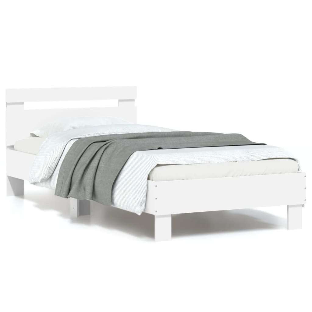 Bed frame with headboard and LED lights White 90x200 cm