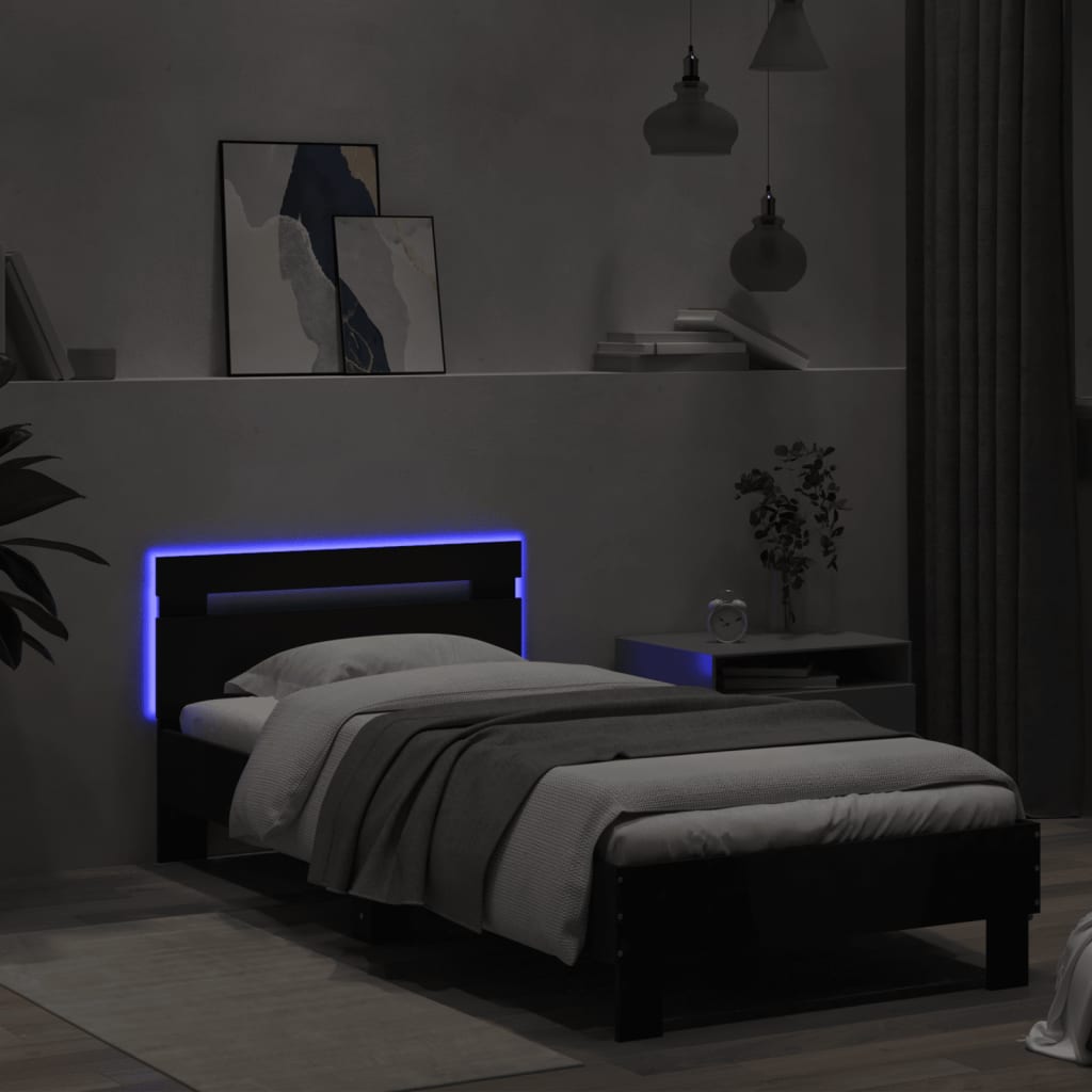 Bed frame with headboard and LED lights Black 90x200 cm