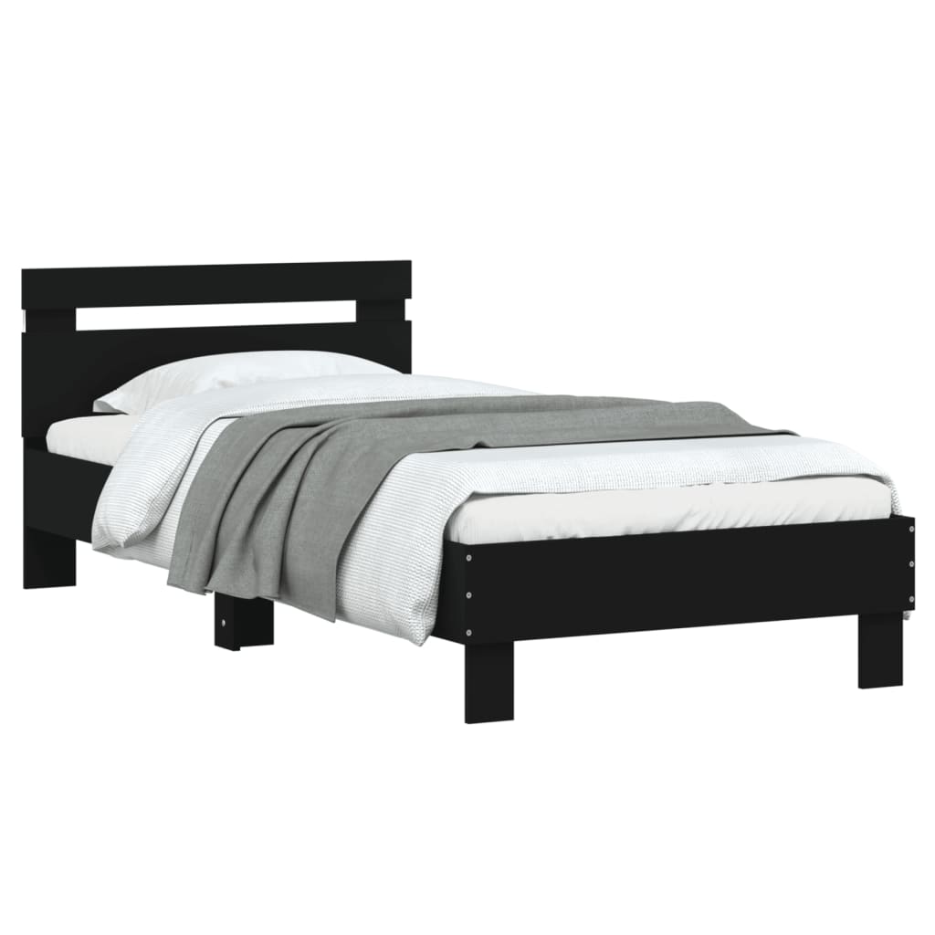 Bed frame with headboard and LED lights Black 90x200 cm