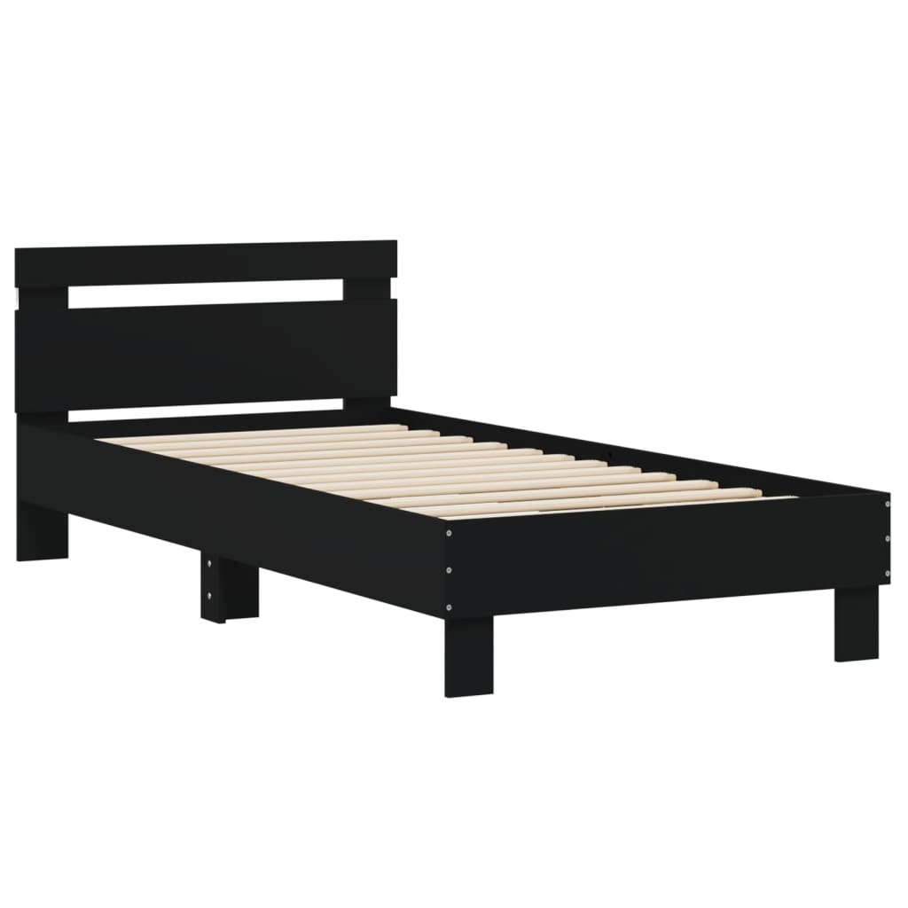 Bed frame with headboard and LED lights Black 90x200 cm