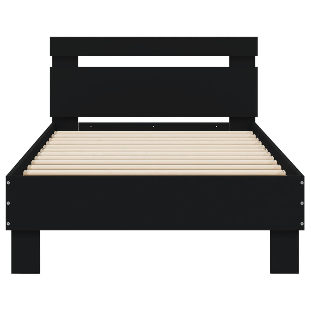 Bed frame with headboard and LED lights Black 90x200 cm