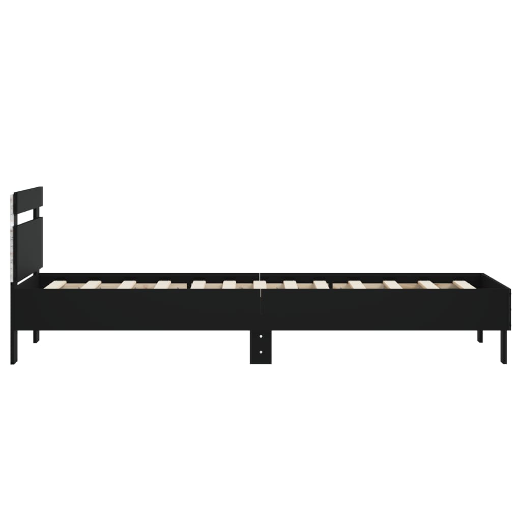 Bed frame with headboard and LED lights Black 90x200 cm