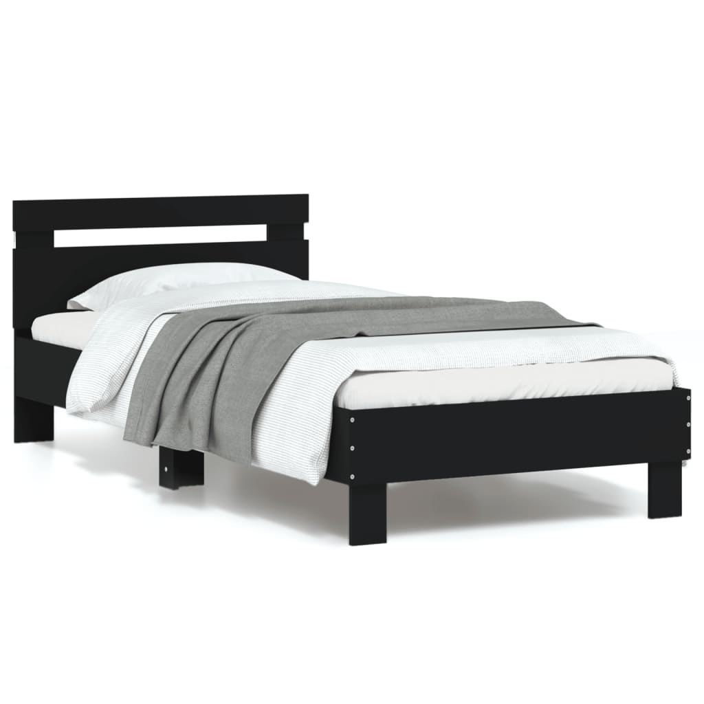 Bed frame with headboard and LED lights Black 90x200 cm