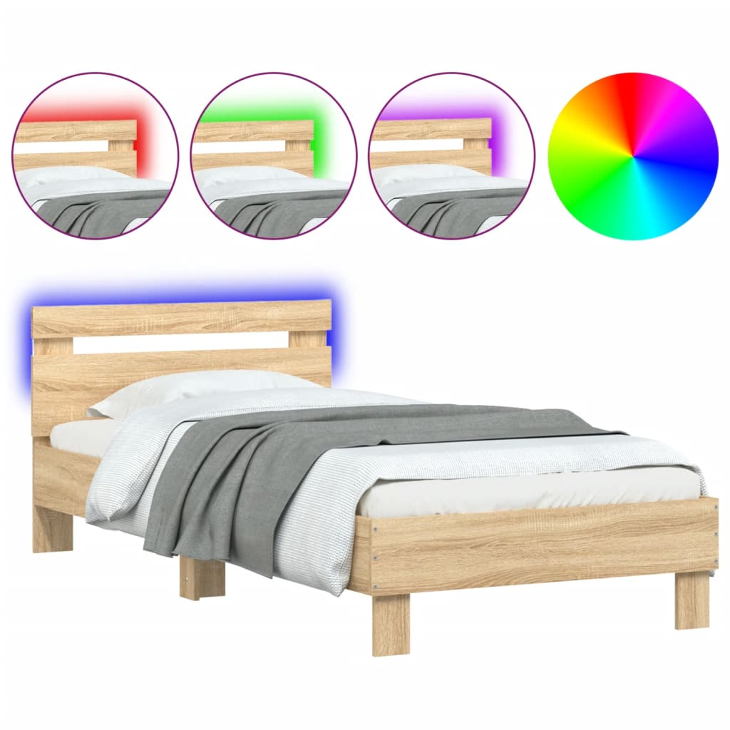 Bed frame with headboard and LED lights Sonoma oak 90x200cm