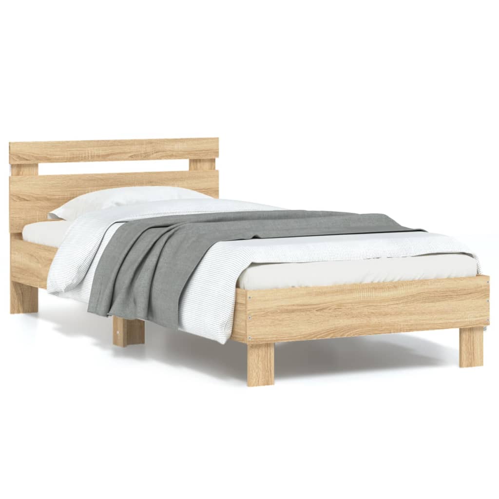 Bed frame with headboard and LED lights Sonoma oak 90x200cm